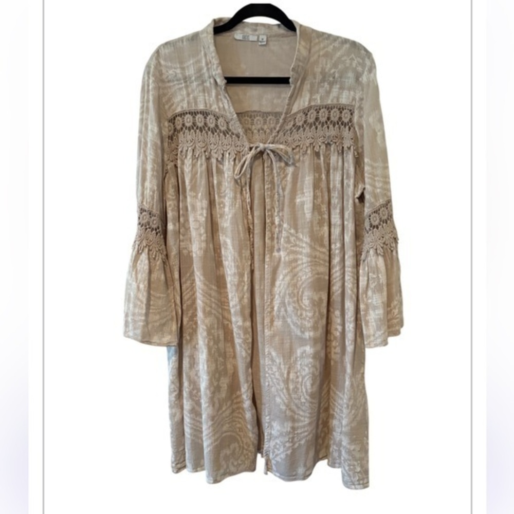 KAKTUS Beige 100% Cotton Cardigan Duster Top One Tie Made in Italy Medium
